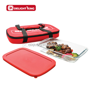 Conjunto de transportador de alimentos para piquenique de vidro Bakeware com tampa